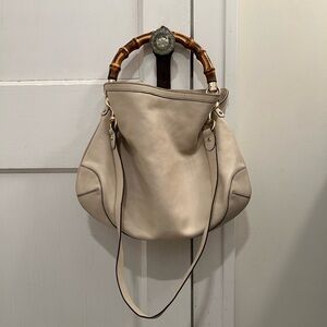 Gucci Cream Shoulder Bag with Bamboo Handle